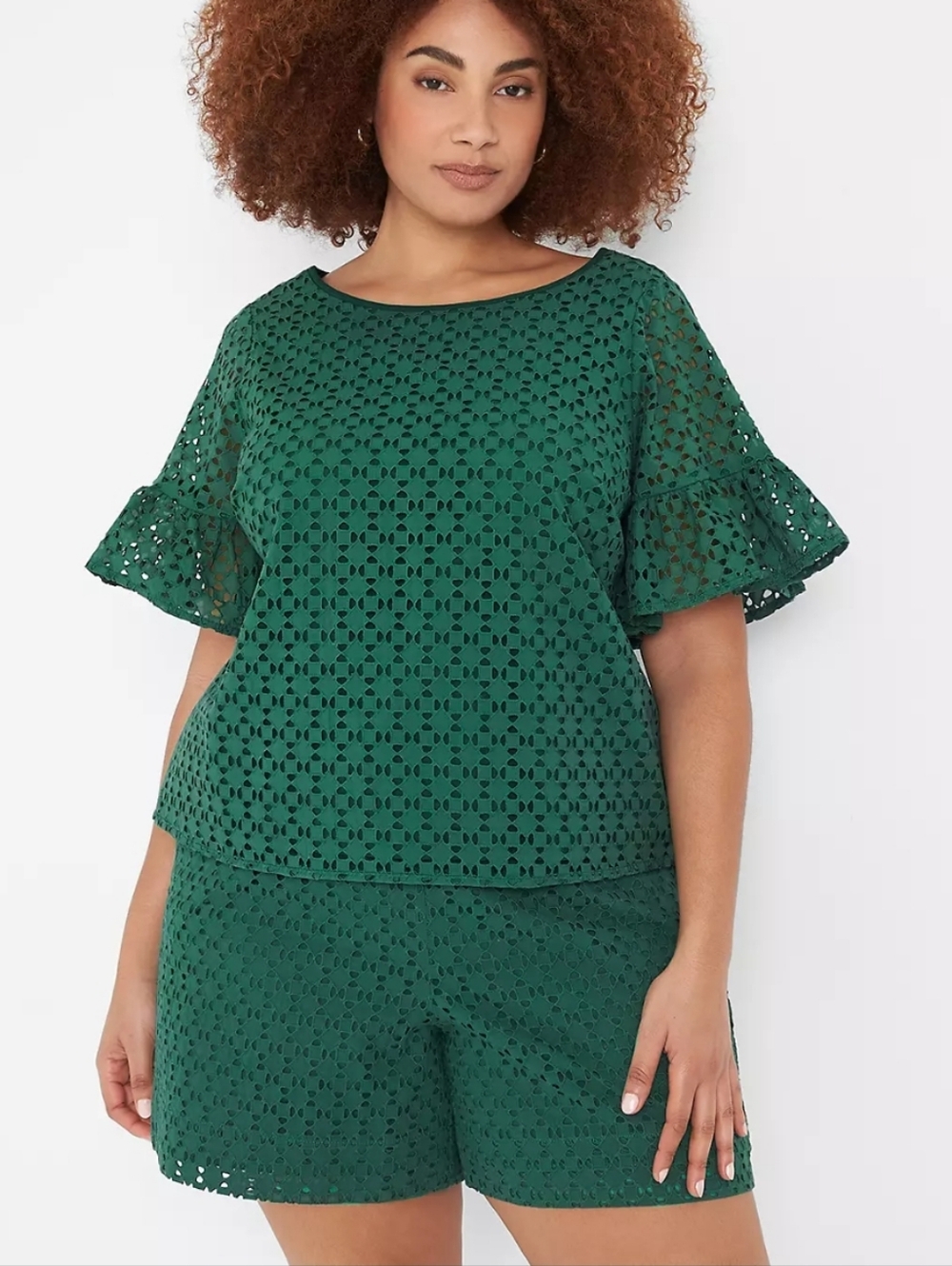 NWT Lane Bryant Hunter Green Crochet Eyelet Two-Piece Set Top And Shorts Sz 12